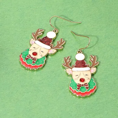 Fashnzfab Glittered Enamel Christmas Reindeer Dangle Earrings In Red