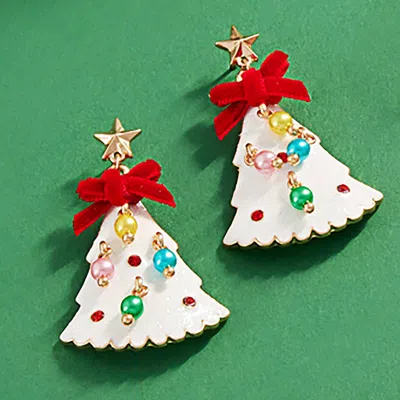 Fashnzfab Glittered Enamel Christmas Tree Dangle Earrings In White