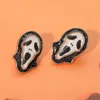 Fashnzfab Glittered Enamel Epoxy Halloween Ghost Mask Stud Earrings Black In Black