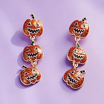 Fashnzfab Glittered Enamel Halloween Pumpkin Link Dropdown Earrings In Orange