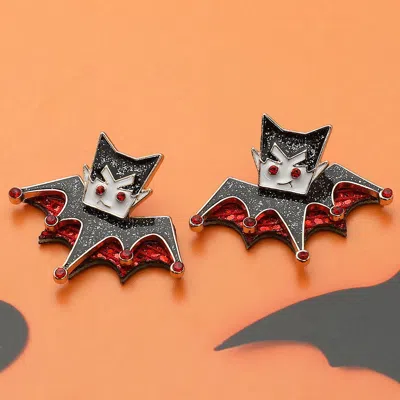 Fashnzfab Glittered Enamel Halloween Vampire Bat Earrings In Black