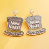 Fashnzfab Glittered Enamel Happy New Year Message Hat Dangle Earrings - Multi In Metallic