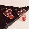 Fashnzfab Glittered Enamel Love Message Heart Shaped Bulb Dangle Earrings In Red