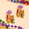 Fashnzfab Glittered Enamel Mardi Gras Love Message Dangle Earrings In Gold