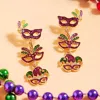 Fashnzfab Glittered Enamel Mardi Gras Mask Link Dropdown Dangle Earrings - Gold In Gold