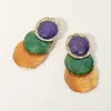 Fashnzfab Glittered Enamel Mardi Gras Triple Disc Layered Earrings In Multi