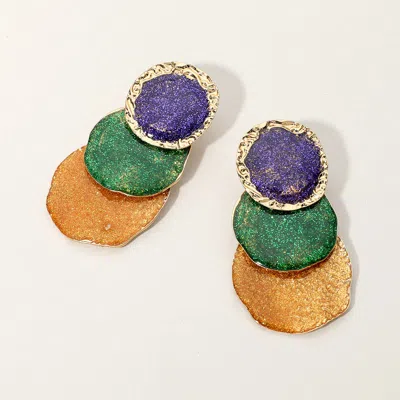 Fashnzfab Glittered Enamel Mardi Gras Triple Disc Layered Earrings In Multi