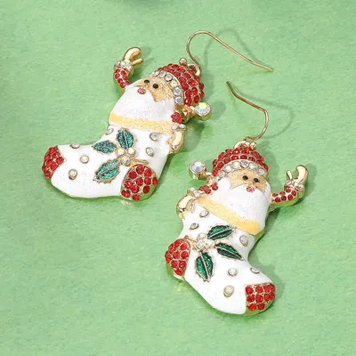 Fashnzfab Glittered Enamel Santa Christmas Socks Dangle Earrings In Multi