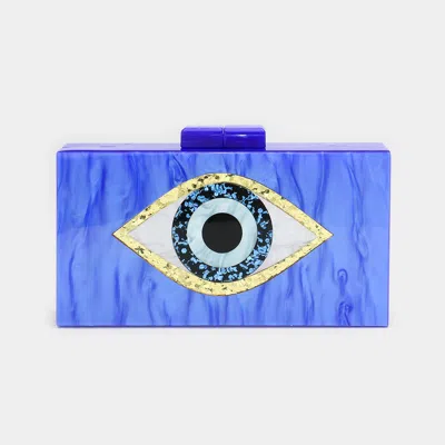 Fashnzfab Glittered Evil Eye Celluloid Acetate Clutch / Crossbody Bag In Blue