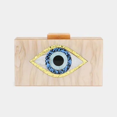 Fashnzfab Glittered Evil Eye Celluloid Acetate Clutch / Crossbody Bag In Sand