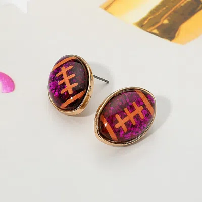 Fashnzfab Glittered Football Stud Earrings In Brown