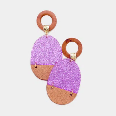 Fashnzfab Glittered Geometric Cutout Round Wood Dangle Earrings In Brown