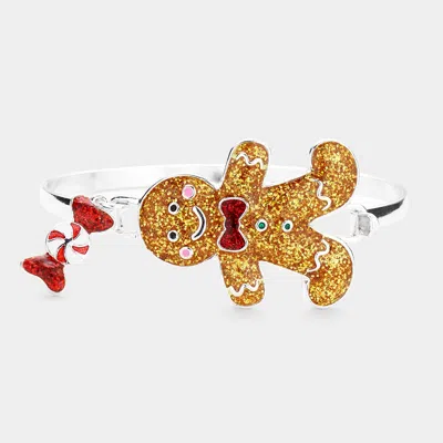 Fashnzfab Glittered Gingerbread Man Candy Hook Bracelet Gold
