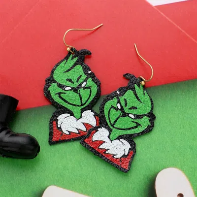 Fashnzfab Glittered Green Monster Dangle Earrings