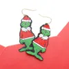 Fashnzfab Glittered Green Monster Printed Dangle Earrings In Multi