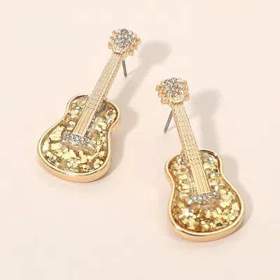 Fashnzfab Glittered Guitar Earrings In Gold