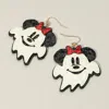 Fashnzfab Glittered Halloween Cute Mouse Character Ghost Dangle Earrings - Gold, Multi In White