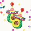 Fashnzfab Glittered Hat Avocado Dangle Earrings - Multi In Multi