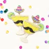 Fashnzfab Glittered Hat Mustache Pointed Lime Cocktail Link Dangle Earrings In Yellow