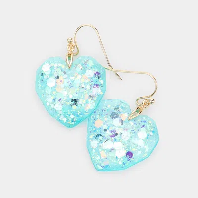 Fashnzfab Glittered Heart Dangle Earrings In Green