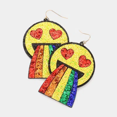 Fashnzfab Glittered Heart Eyes Emoji Rainbow Dangle Earrings In Yellow
