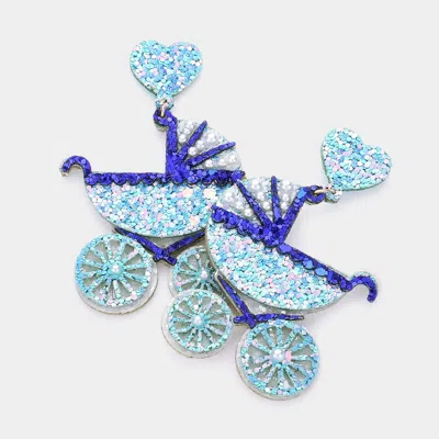 Fashnzfab Glittered Heart Stroller Dangle Earrings In Blue