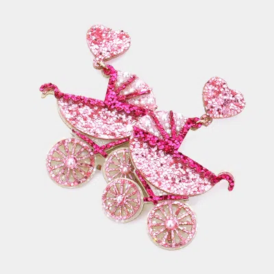 Fashnzfab Glittered Heart Stroller Dangle Earrings In Red