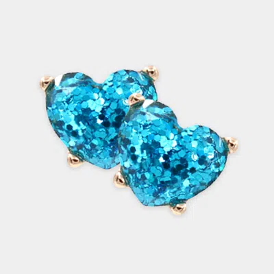Fashnzfab Glittered Heart Stud Earrings In Blue