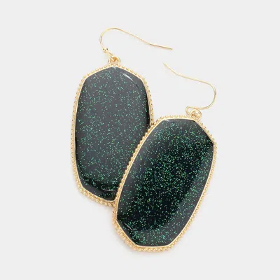 Fashnzfab Glittered Hexagon Dangle Earrings - Black In Green