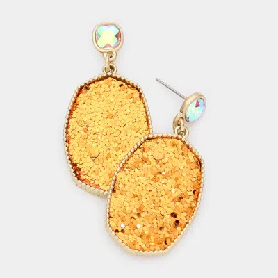 Fashnzfab Glittered Hexagon Dangle Earrings - Orange In Yellow