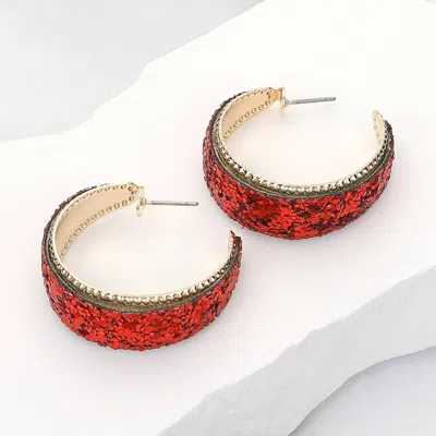 Fashnzfab Glittered Hoop Earrings In Red