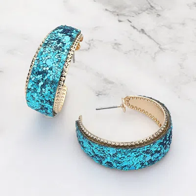 Fashnzfab Glittered Hoop Earrings In Blue