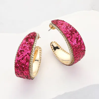 Fashnzfab Glittered Hoop Earrings In Pink