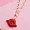 Fashnzfab Glittered Lips Pendant Necklace In Red