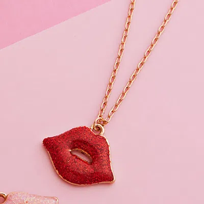 Fashnzfab Glittered Lips Pendant Necklace In Red