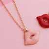 Fashnzfab Glittered Lips Pendant Necklace In Pink