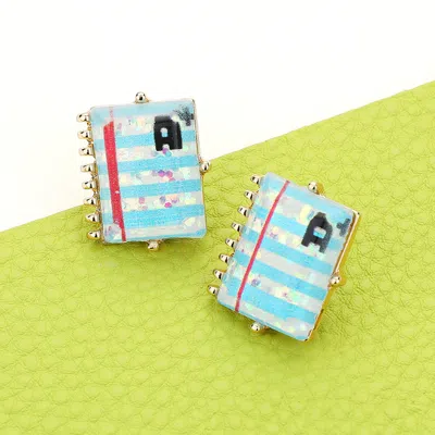 Fashnzfab Glittered Notebook Hypoallergenic Stud Earrings - Multi In Blue