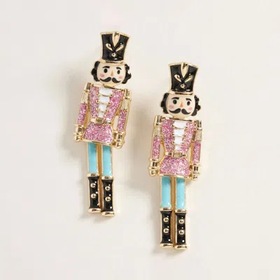 Fashnzfab Glittered Nutcracker Soldier Earrings - Pink In Multi