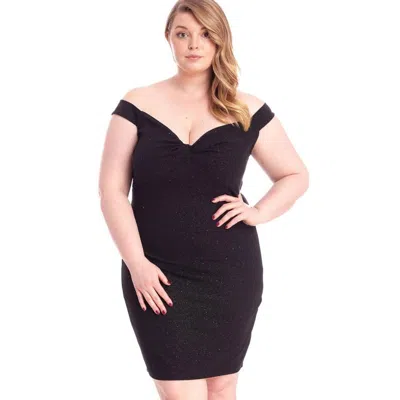 Fashnzfab Glittered Off Shoulder Mini Dress In Black