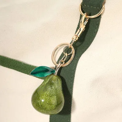 Fashnzfab Glittered Pear Keychain / Bag Charm In Green