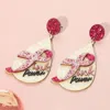 Fashnzfab Glittered Pink Power Message Ribbon Pointed Teardrop Dangle Earrings In Pink