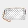 Fashnzfab Glittered Polka Dots Pouch Bag In Silver