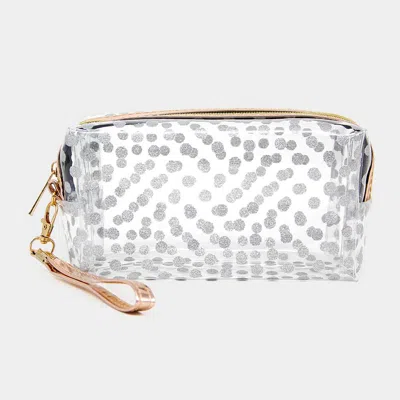 Fashnzfab Glittered Polka Dots Pouch Bag In Silver