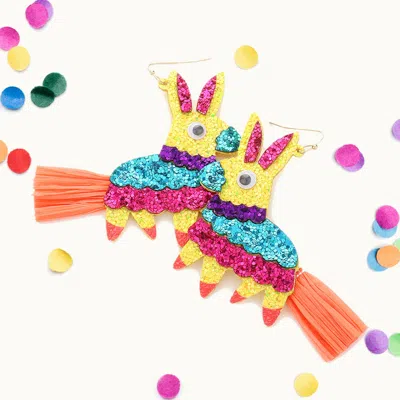 Fashnzfab Glittered Pony Raffia Tassel Dangle Earrings In Multi