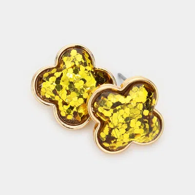 Fashnzfab Glittered Quatrefoil Stud Earrings In Gold