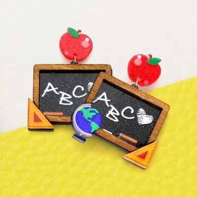 Fashnzfab Glittered Resin Apple Abc Heart Message Chalkboard Link Dangle Earrings In Multi