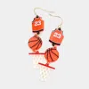 Fashnzfab Glittered Resin Basketball Uniform Ball Net Drop Down Earrings In Red