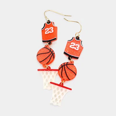 Fashnzfab Glittered Resin Basketball Uniform Ball Net Drop Down Earrings In Red