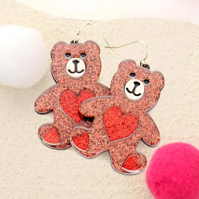 Fashnzfab Glittered Resin Bear Dangle Earrings In Pink