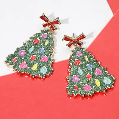 Fashnzfab Glittered Resin Bow Topper Christmas Tree Earrings In Green